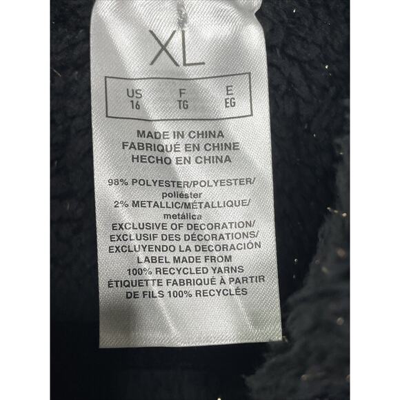 Adidas Girls Sweatshirt XL 16 Black Gold Sparkle Mock Neck Sherpa Fuzzy 1/4 Zip‎ - Picture 4 of 10